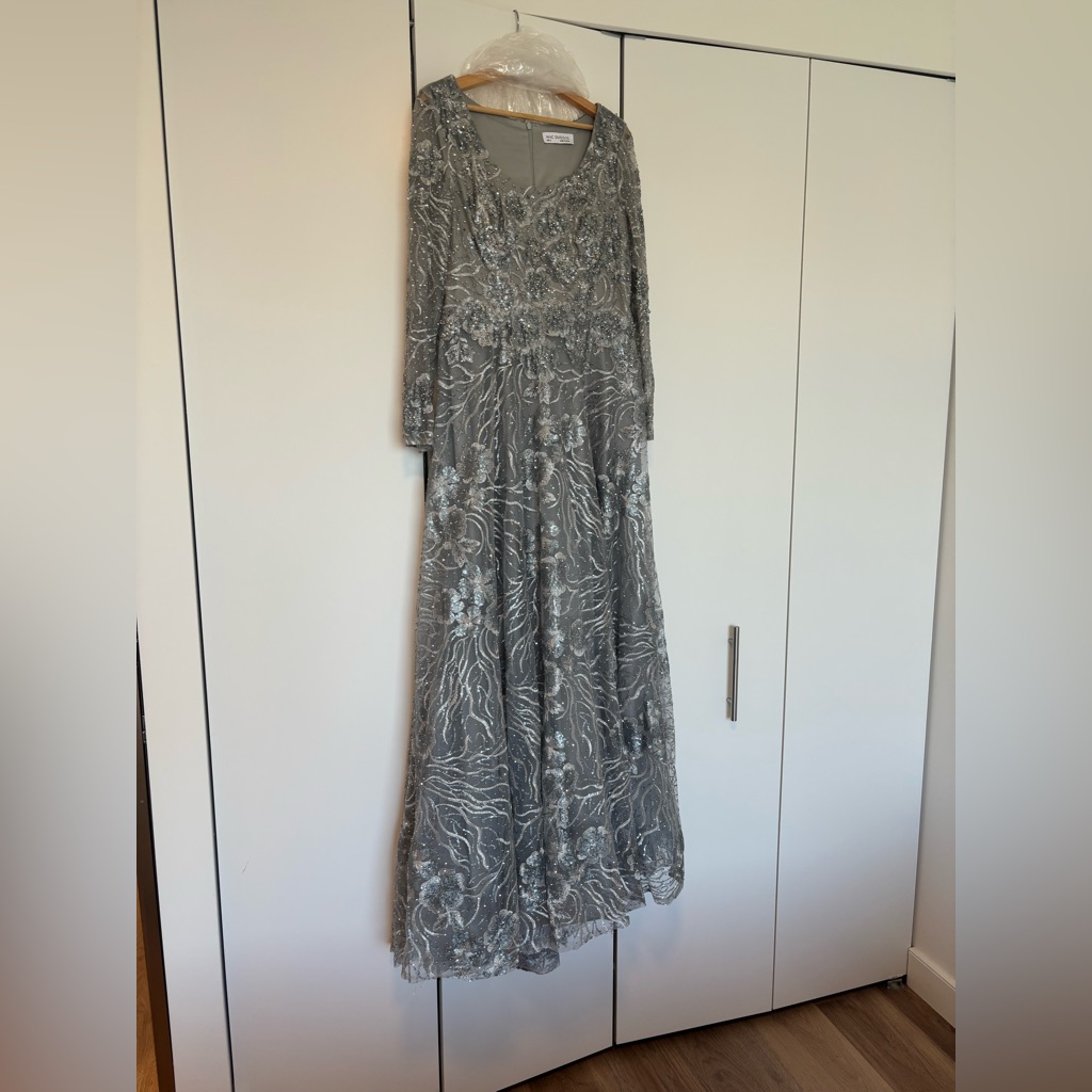 Mac Duggal Silver Long Sleeve Gown